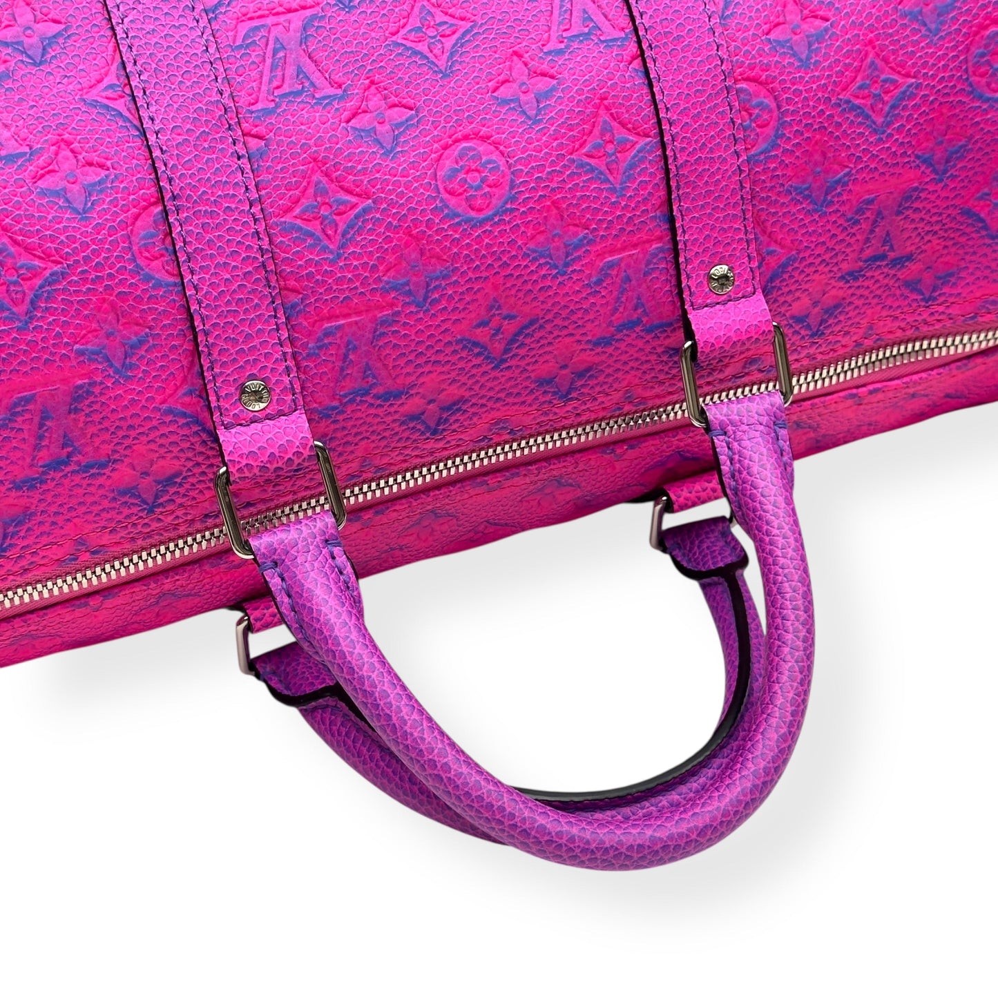 LOUIS VUITTON KEEPALL BANDOULIÈRE TAURILLON ILLUSION BAG PINK / BLUE 50B | O/S, Blue