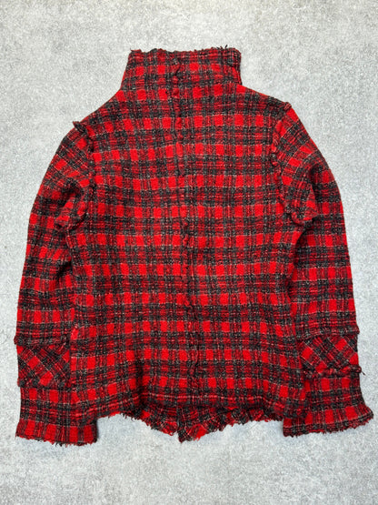 Issey Miyake HAI Plaid Ruffel Trimmed Wool Jacket SC:5782