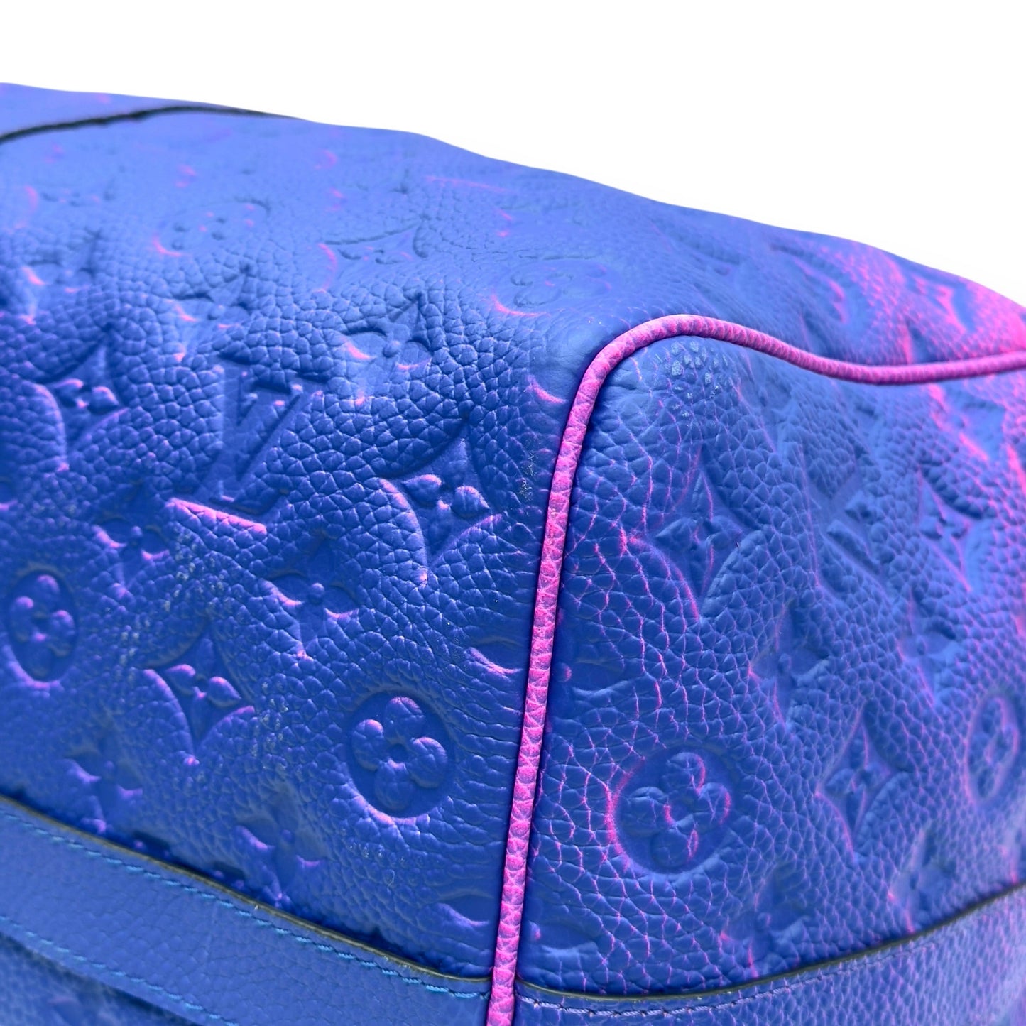 LOUIS VUITTON KEEPALL BANDOULIÈRE TAURILLON ILLUSION BAG PINK / BLUE 50B | O/S, Blue