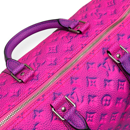 LOUIS VUITTON KEEPALL BANDOULIÈRE TAURILLON ILLUSION BAG PINK / BLUE 50B | O/S, Blue