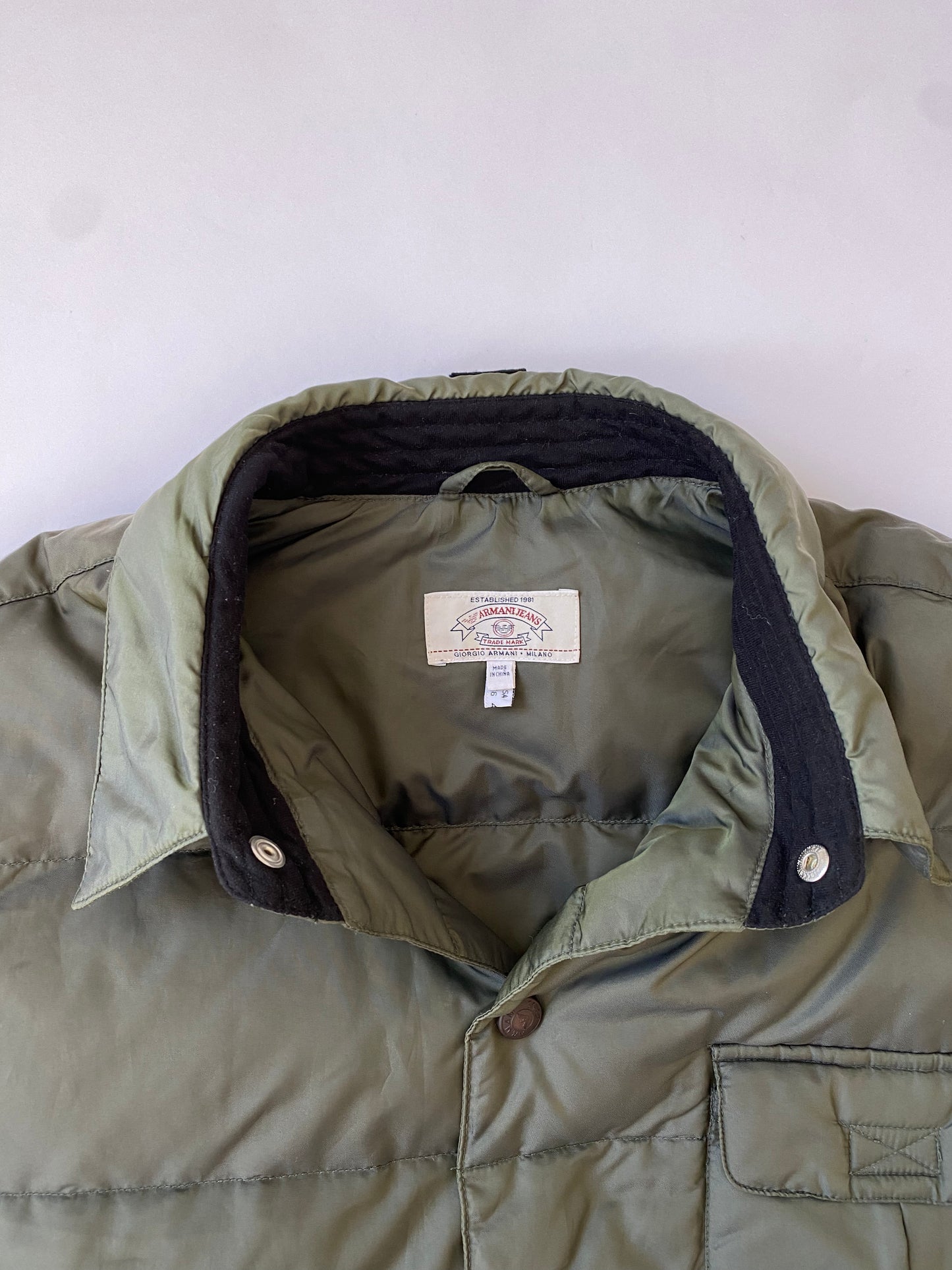 00's Armani Jeans Puffer Bomber Jacket in Iridescent Green