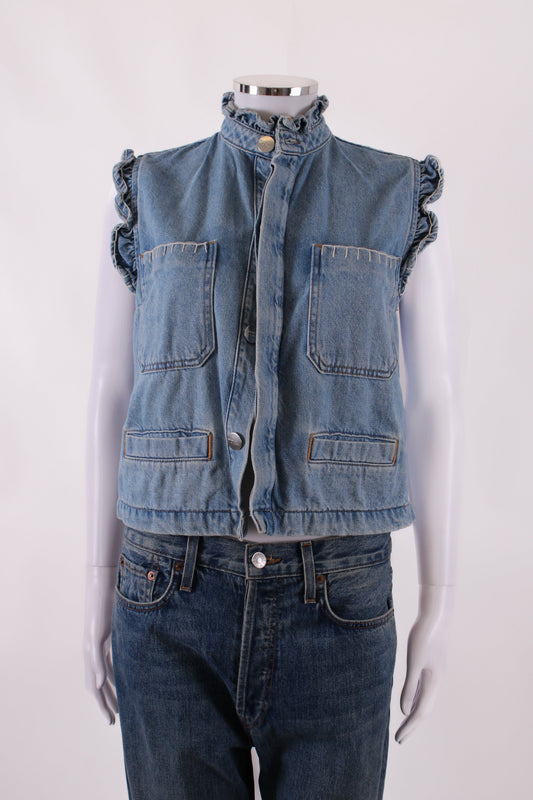 Seventy + Mochi S/S Ruffle Waist Coat Denim 8 | O/S, TBD