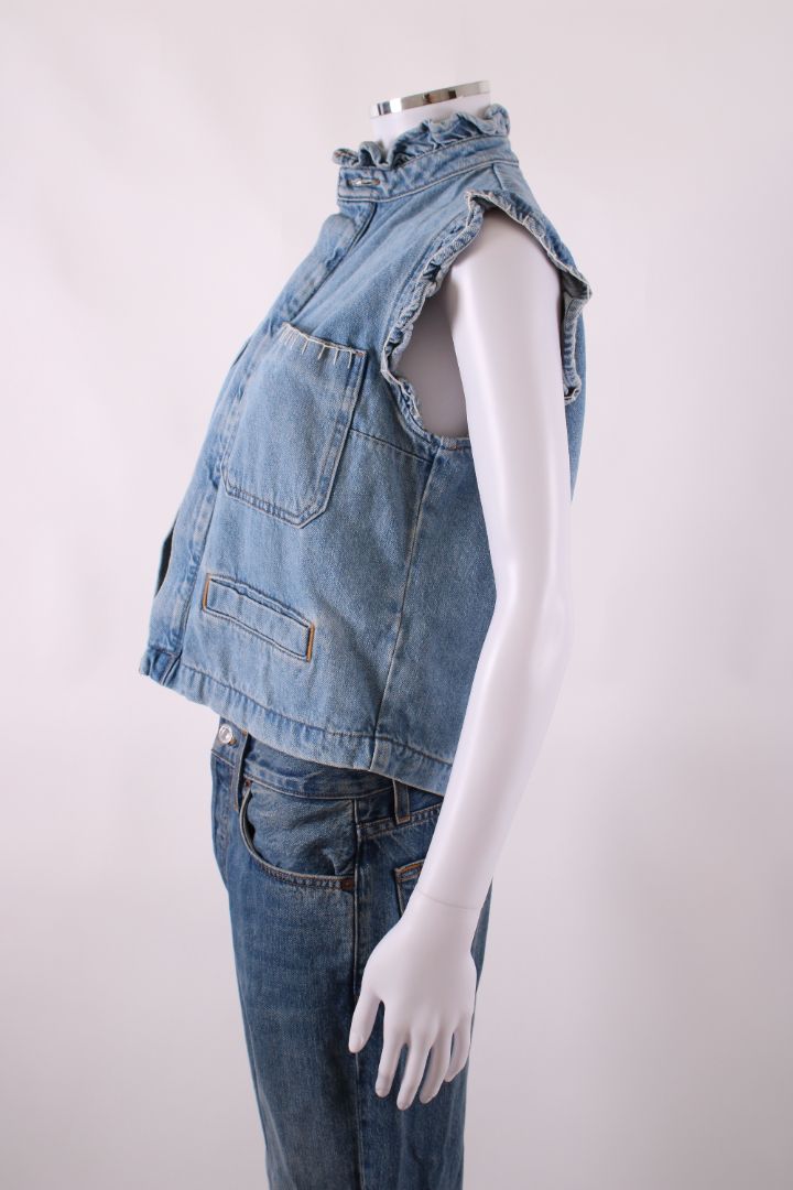 Seventy + Mochi S/S Ruffle Waist Coat Denim 8 | O/S, Light Wash Denim