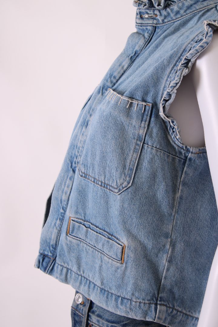 Seventy + Mochi S/S Ruffle Waist Coat Denim 8 | O/S, Light Wash Denim