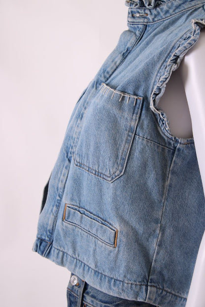 Seventy + Mochi S/S Ruffle Waist Coat Denim 8 | O/S, Light Wash Denim