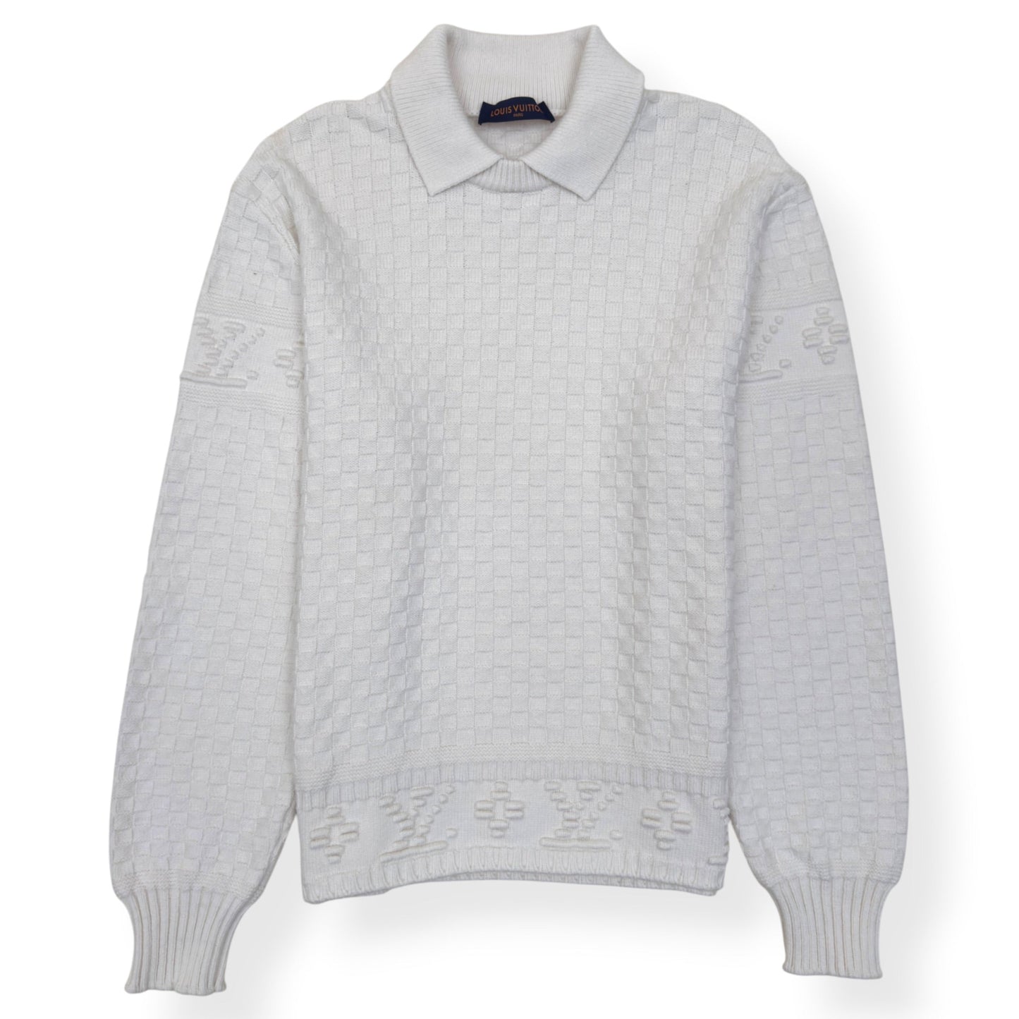 LOUIS VUITTON DAMIER POLO SWEATER WHITE L | Large, White