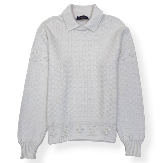 LOUIS VUITTON DAMIER POLO SWEATER WHITE L | Large, White