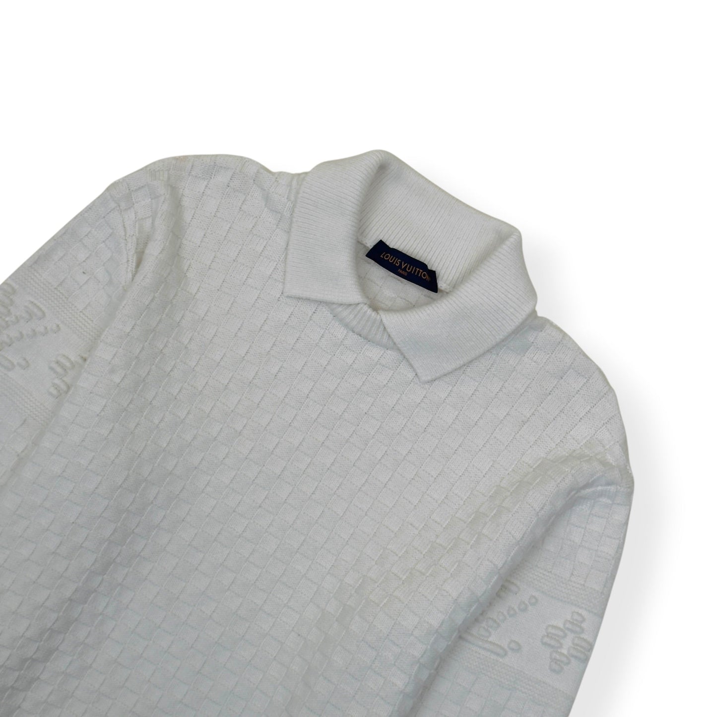 LOUIS VUITTON DAMIER POLO SWEATER WHITE L | Large, White