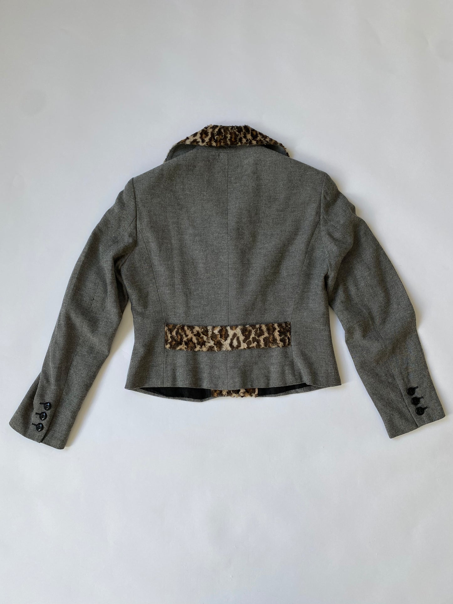 Dolce & Gabbana Leopard Print Cropped Blazer in Grey.