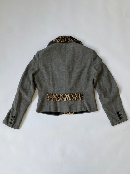 Dolce & Gabbana Leopard Print Cropped Blazer in Grey.