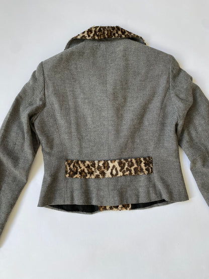 Dolce & Gabbana Leopard Print Cropped Blazer in Grey.