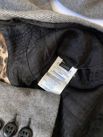 Dolce & Gabbana Leopard Print Cropped Blazer in Grey.