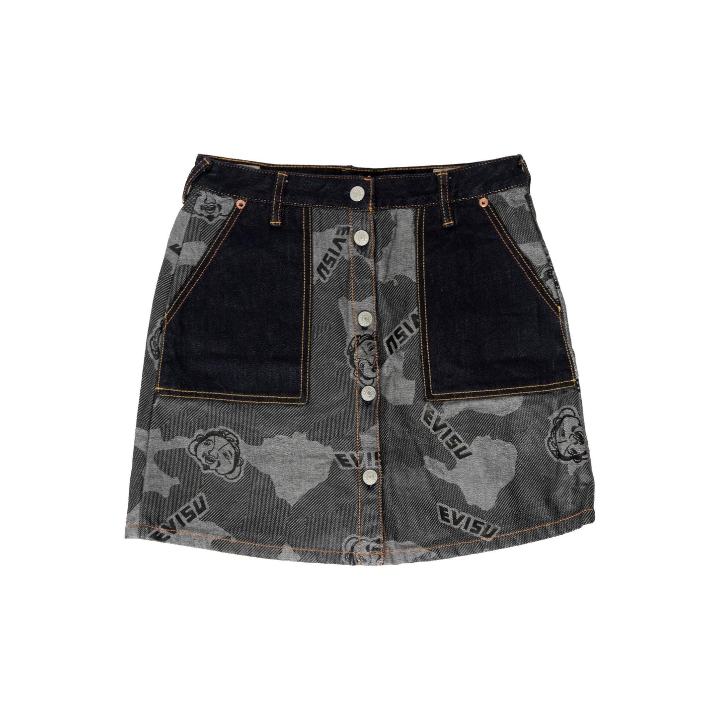 Evisu Collage Logo Denim Mini Skirt - Known Source