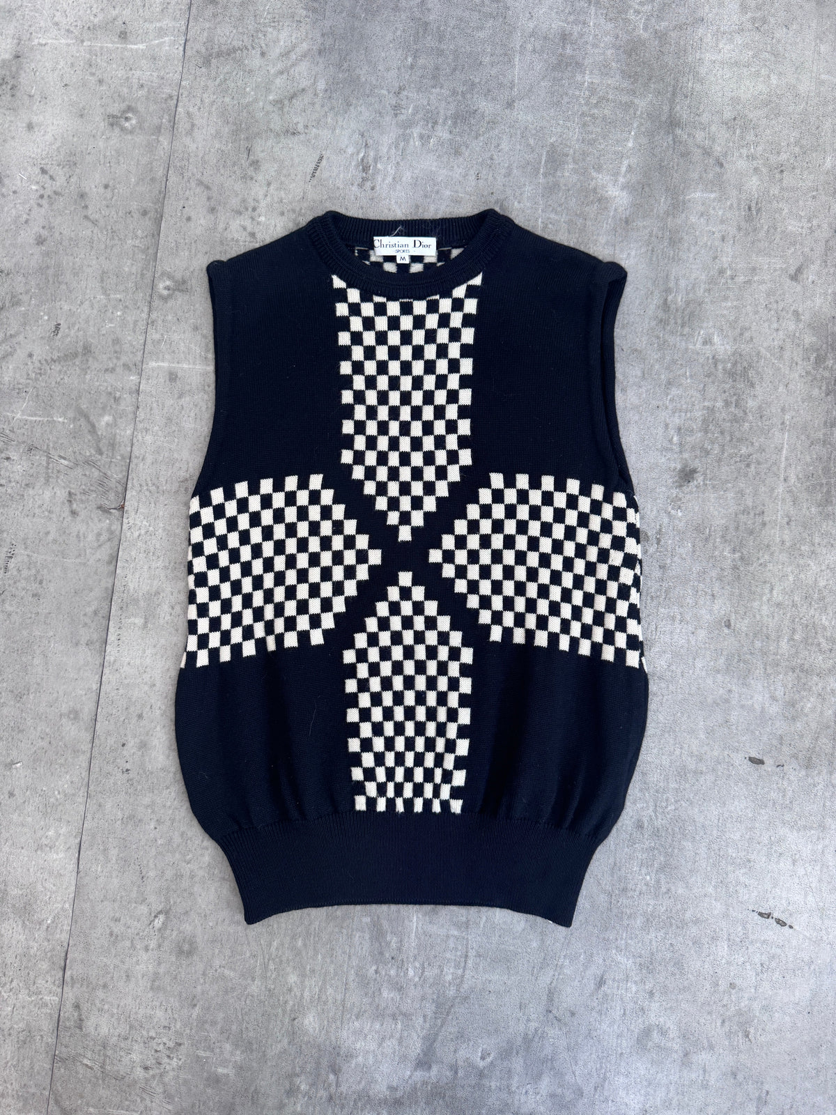 Christian Dior Monochrome Geometric Intarsia Knit Sweater Vest | Small, Multicoloured
