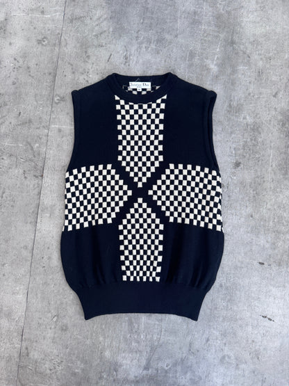Christian Dior Monochrome Geometric Intarsia Knit Sweater Vest | Small, Multicoloured
