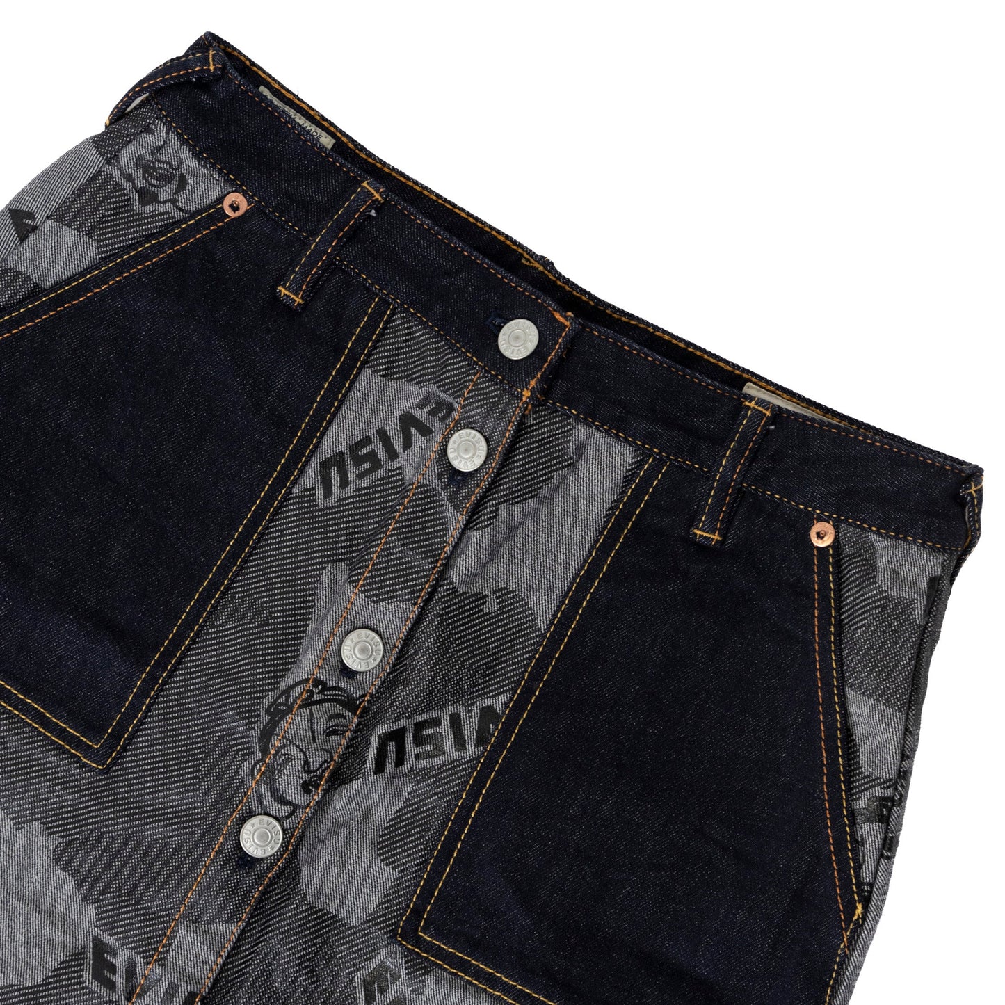 Evisu Collage Logo Denim Mini Skirt