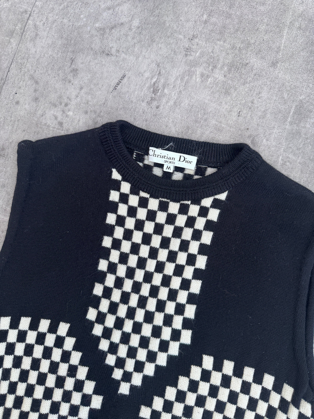 Christian Dior Monochrome Geometric Intarsia Knit Sweater Vest | Small, Multicoloured