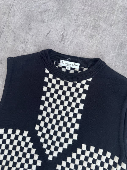 Christian Dior Monochrome Geometric Intarsia Knit Sweater Vest | Small, Multicoloured