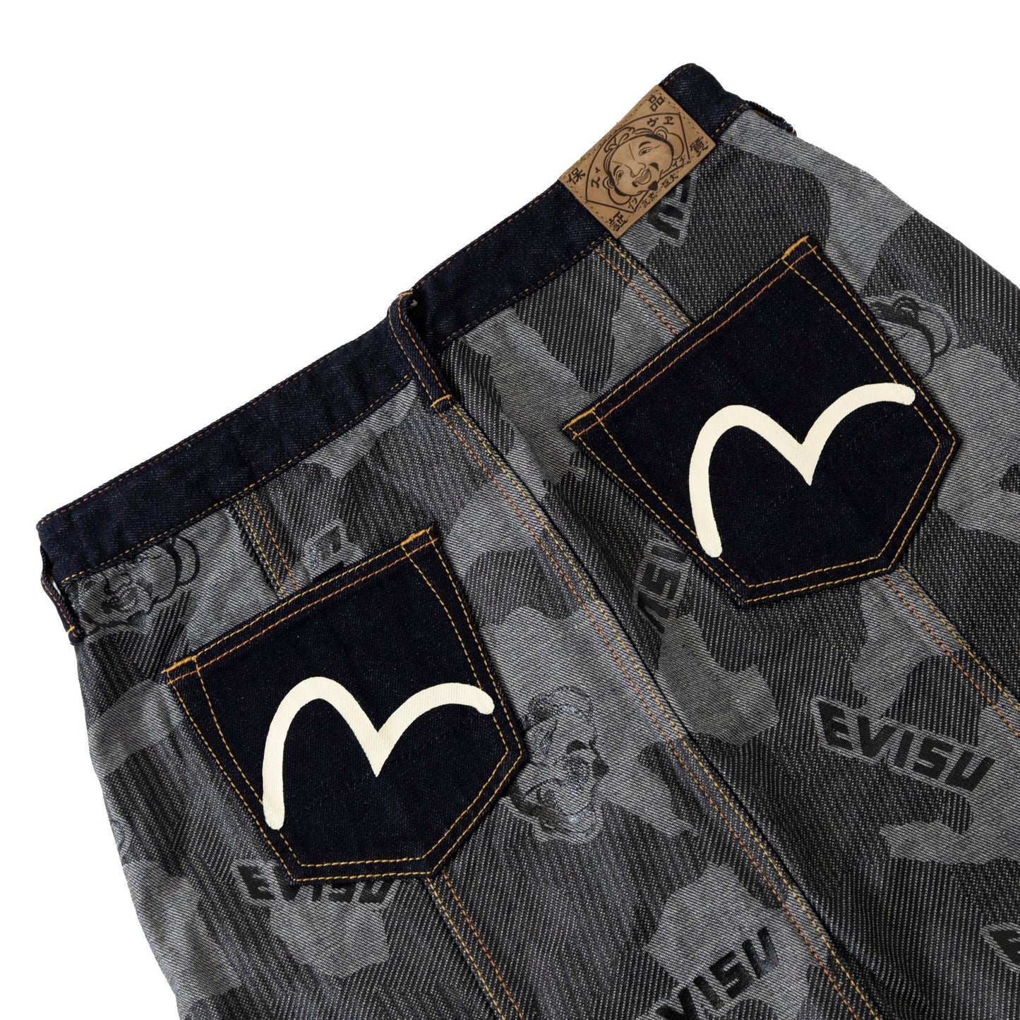 Evisu Collage Logo Denim Mini Skirt - Known Source