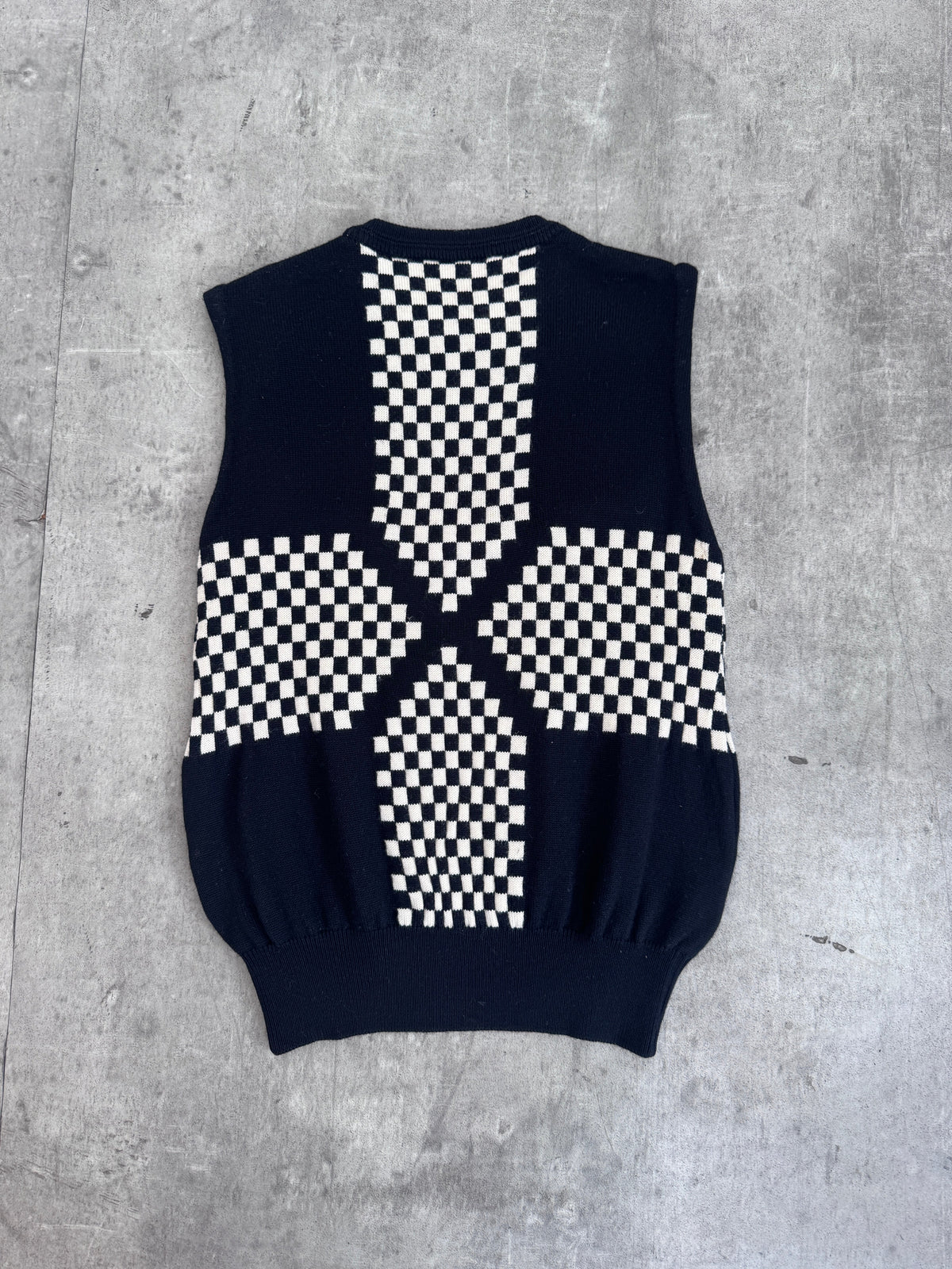 Christian Dior Monochrome Geometric Intarsia Knit Sweater Vest | Small, Multicoloured