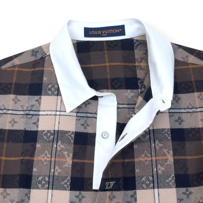 LOUIS VUITTON MONOGRAM PLAID FLANNEL SHIRT BROWN XXL | XXL, Brown