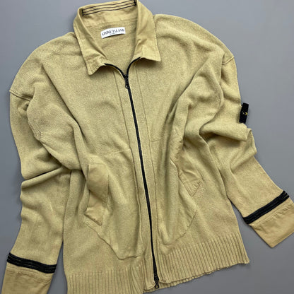 Stone Island Beige SS06 Lightweight Knit Zip Cardigan Jumper | Large, Multicoloured