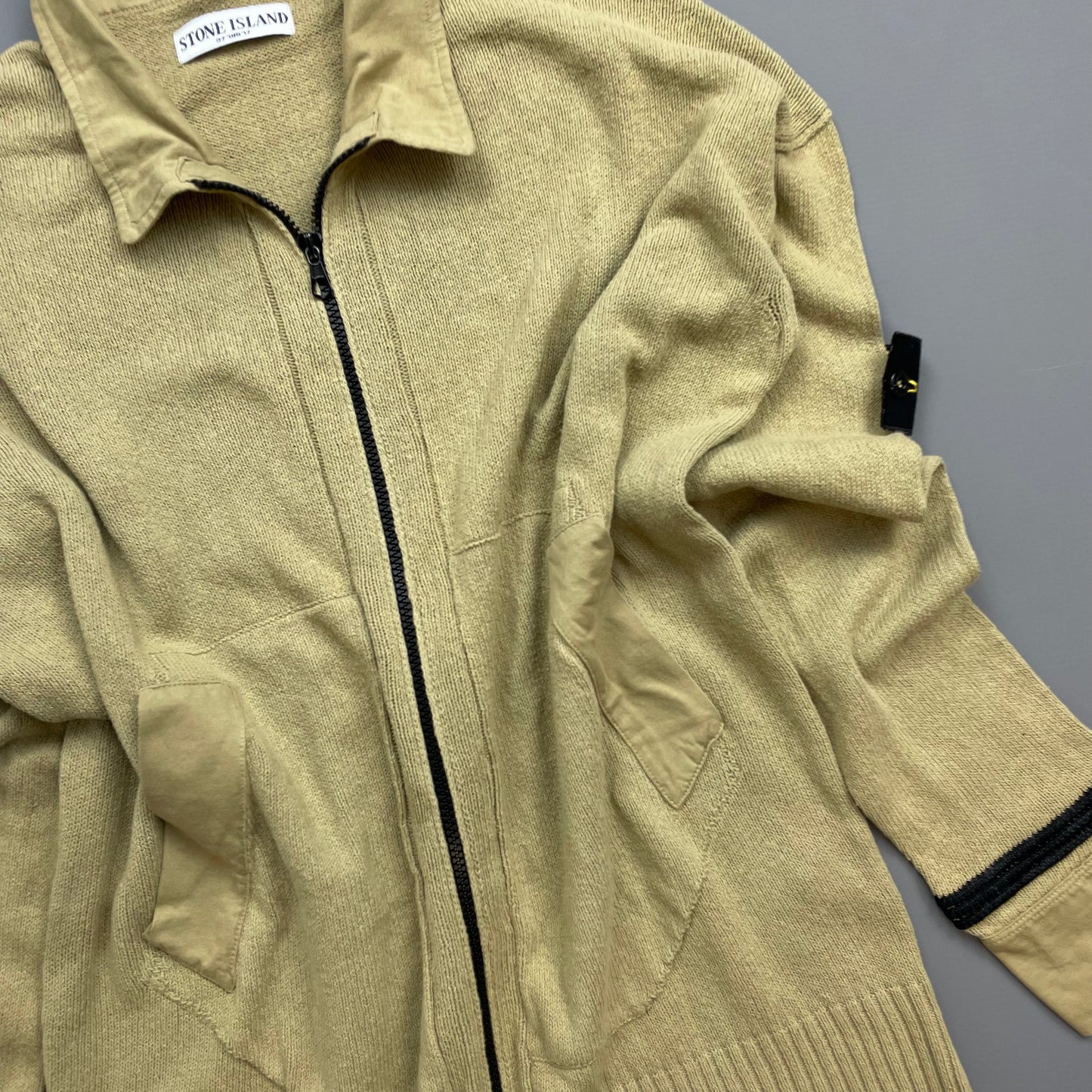 Stone Island Beige SS06 Lightweight Knit Zip Cardigan Jumper | Large, Multicoloured