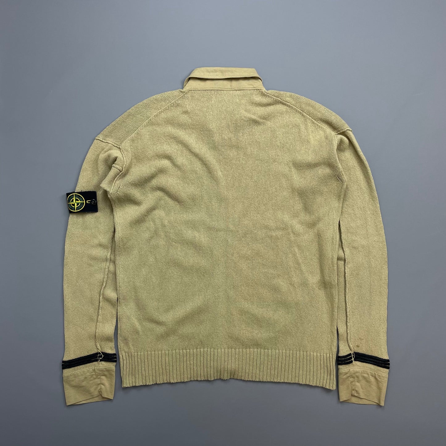 Stone Island Beige SS06 Lightweight Knit Zip Cardigan Jumper | Large, Multicoloured