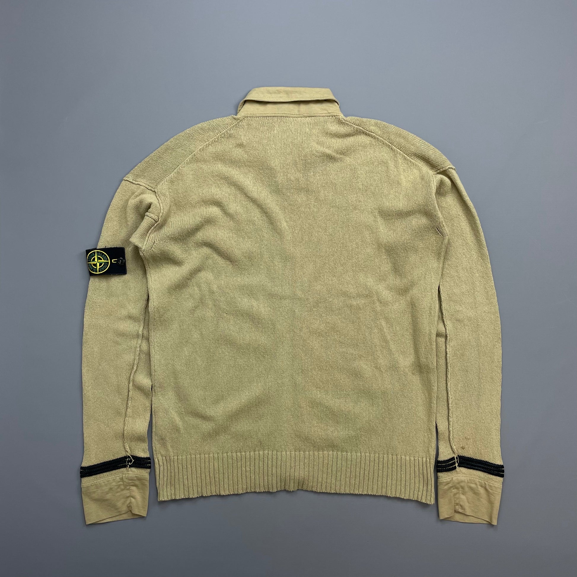 Stone Island Beige SS06 Lightweight Knit Zip Cardigan Jumper | Large, Multicoloured