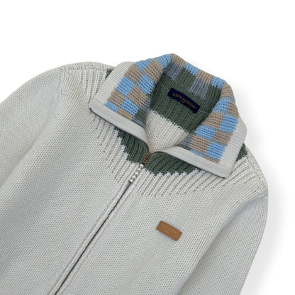 LOUIS VUITTON DAMIER ZIP-THROUGH INTARSIA KNIT JACKET ECRU XXL | XXL, Ecru