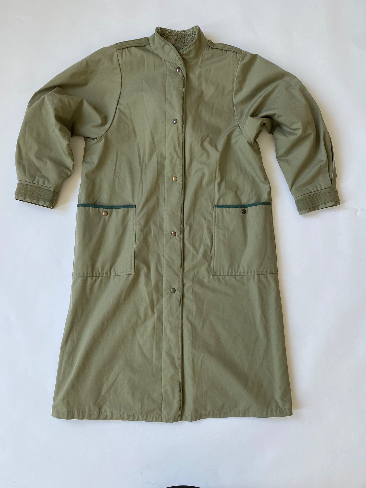 90's St. Micheal Fleece Lined Trench Coat in Olive Green