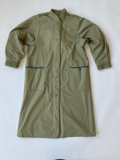 90's St. Micheal Fleece Lined Trench Coat in Olive Green