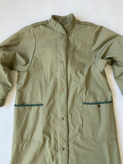 90's St. Micheal Fleece Lined Trench Coat in Olive Green