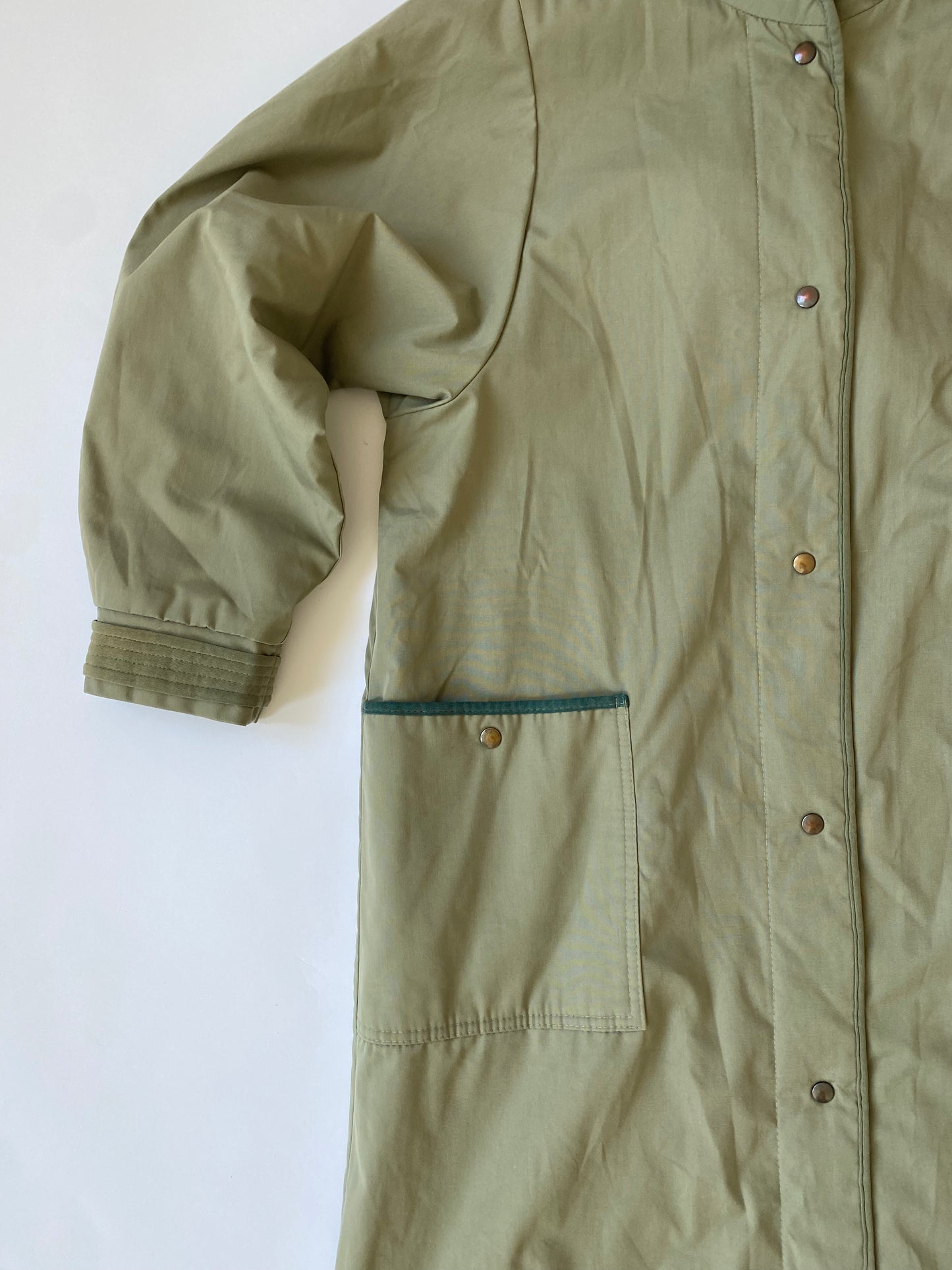 90's St. Micheal Fleece Lined Trench Coat in Olive Green