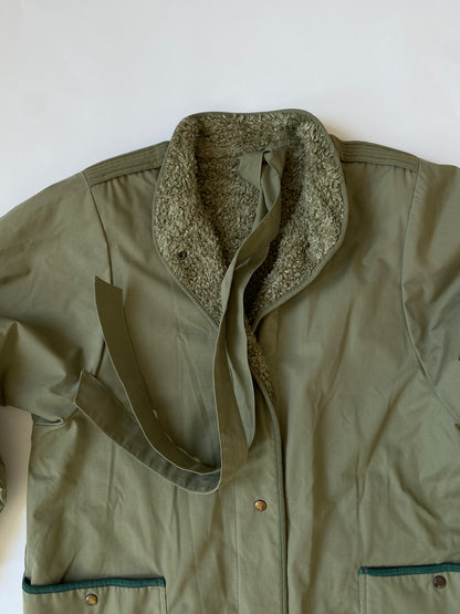 90's St. Micheal Fleece Lined Trench Coat in Olive Green