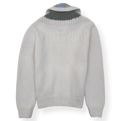 LOUIS VUITTON DAMIER ZIP-THROUGH INTARSIA KNIT JACKET ECRU XXL | XXL, Ecru