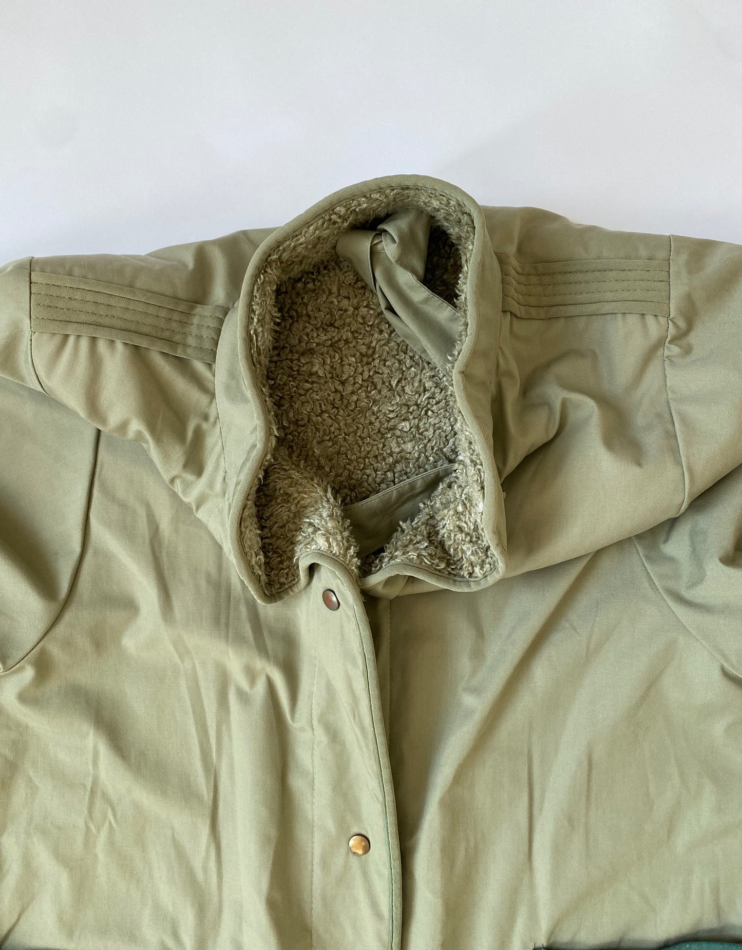 90's St. Micheal Fleece Lined Trench Coat in Olive Green