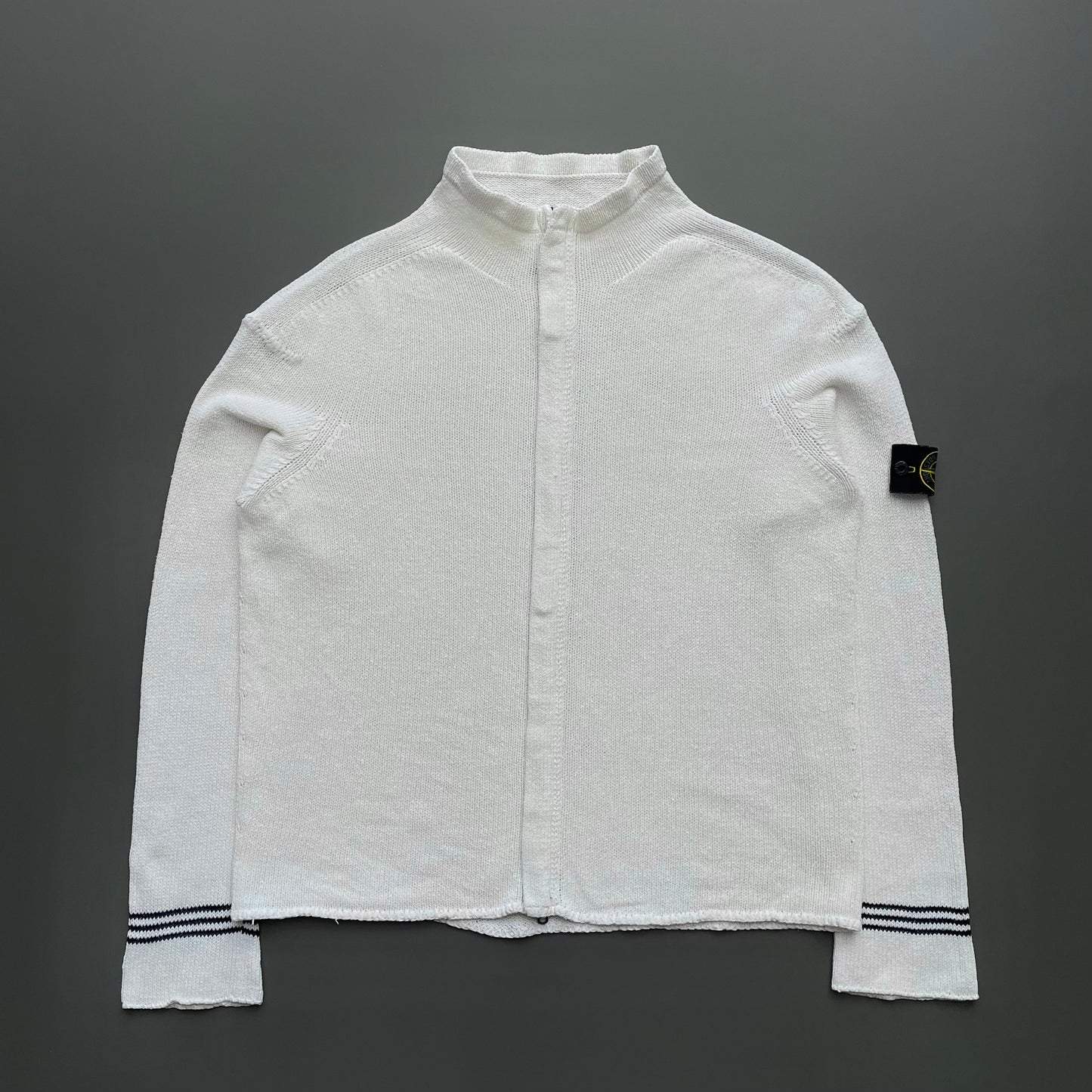 Stone Island White SS04 Zip-Through Knit Cardigan Jacket | X-Large, White