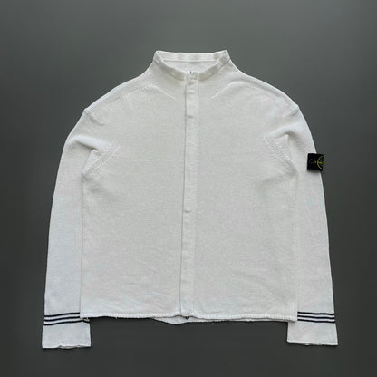 Stone Island White SS04 Zip-Through Knit Cardigan Jacket | X-Large, White