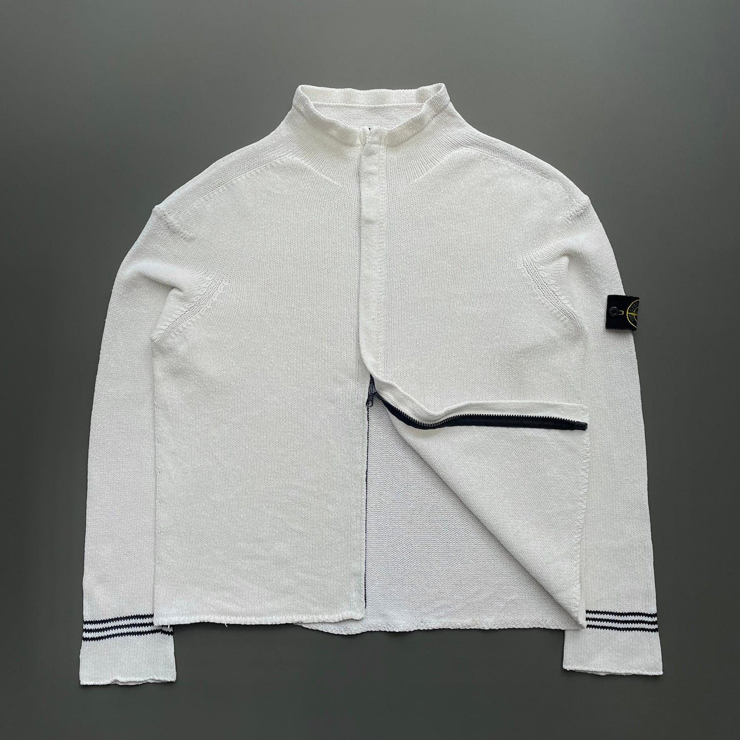 Stone Island White SS04 Zip-Through Knit Cardigan Jacket | X-Large, White