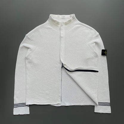 Stone Island White SS04 Zip-Through Knit Cardigan Jacket | X-Large, White