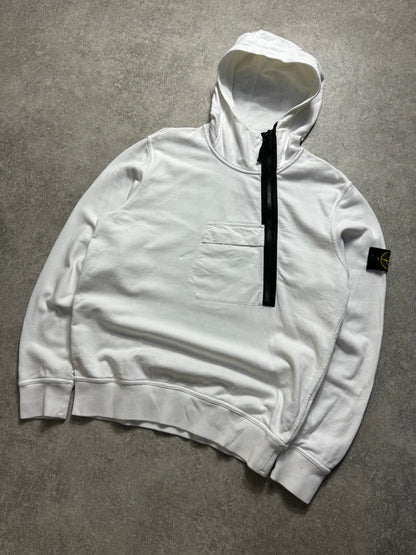 S/S 2015 Stone Island White Asymetrical-Zip Hoodie