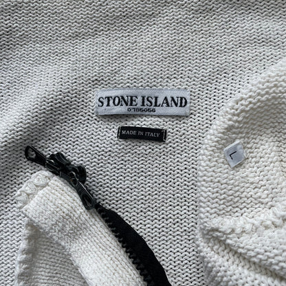 Stone Island White SS04 Zip-Through Knit Cardigan Jacket | X-Large, White