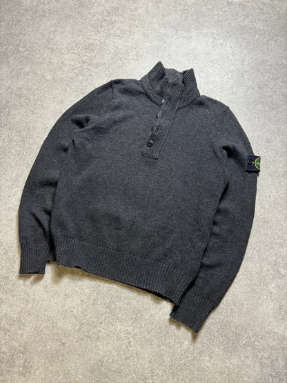 A/W 2008 Stone Island Grey Knitted Quarter-Zip Wool Sweater