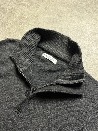 A/W 2008 Stone Island Grey Knitted Quarter-Zip Wool Sweater