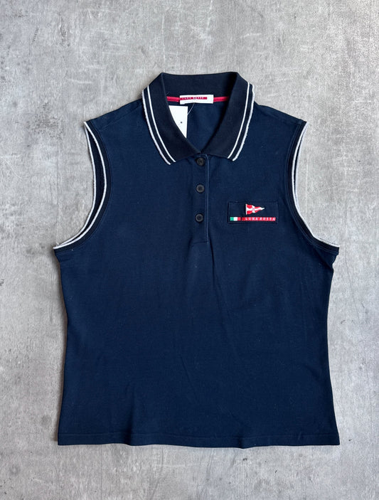 Prada Luna Rossa Sleeveless Contrast Detail Polo Shirt