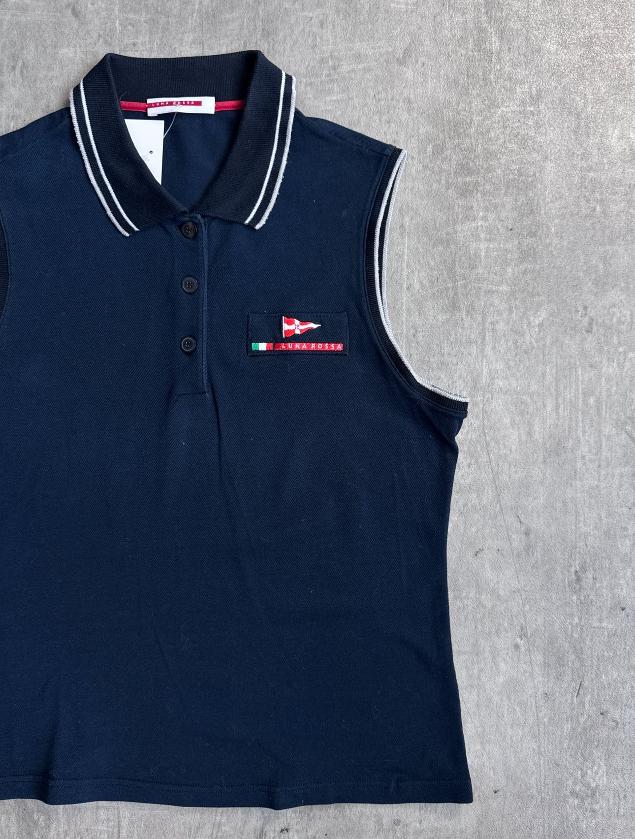 Prada Luna Rossa Sleeveless Contrast Detail Polo Shirt