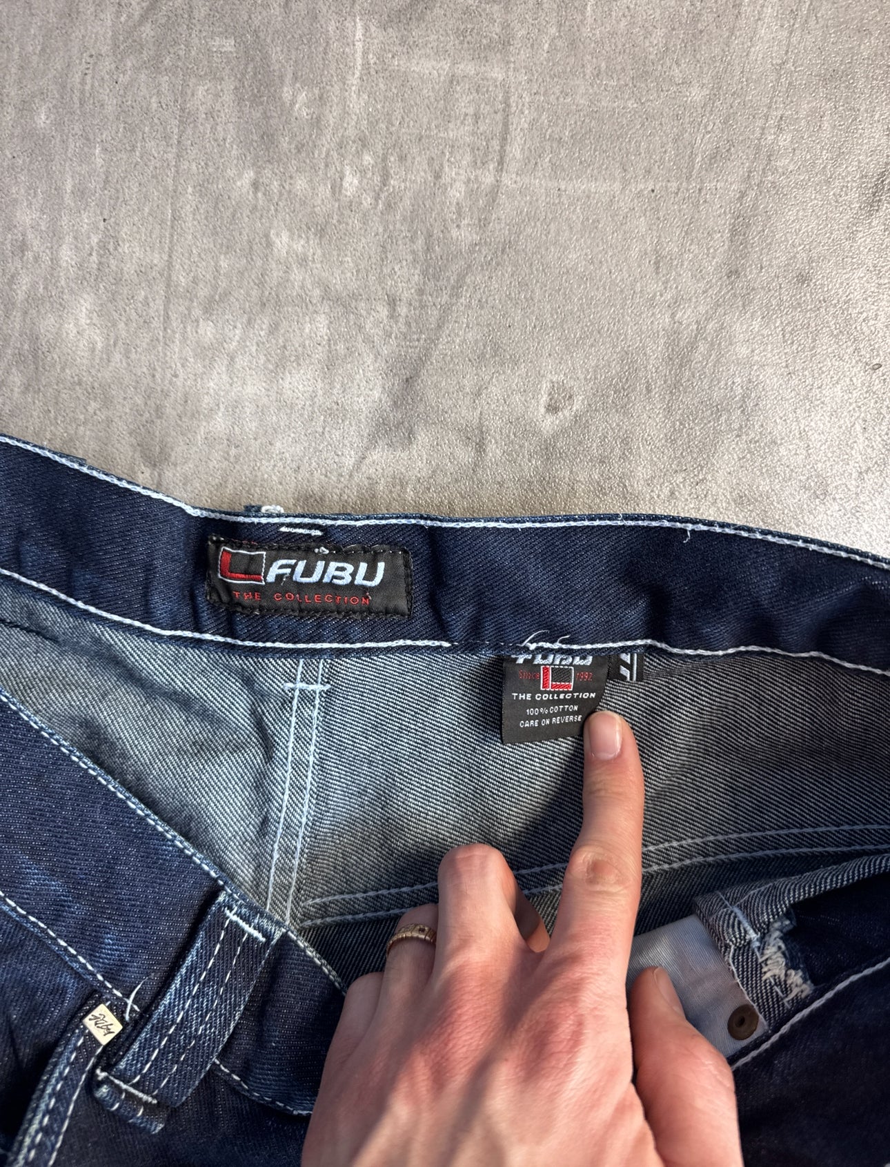 Fubu Dark Blue Wash Contrast Stitch Denim Jeans