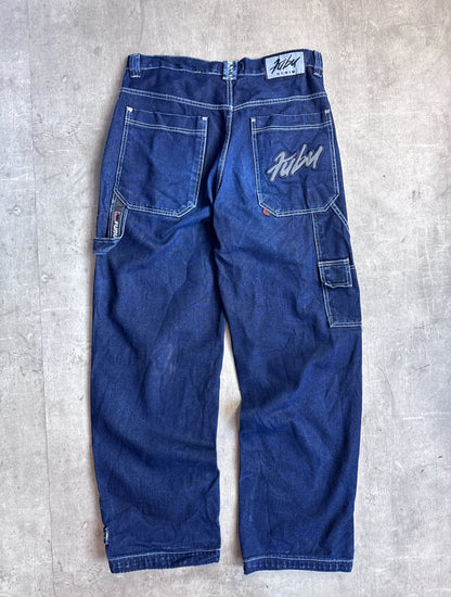 Fubu Dark Blue Wash Contrast Stitch Denim Jeans