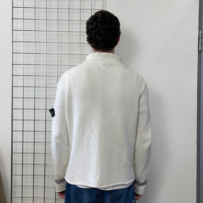 Stone Island White SS04 Zip-Through Knit Cardigan Jacket | X-Large, White